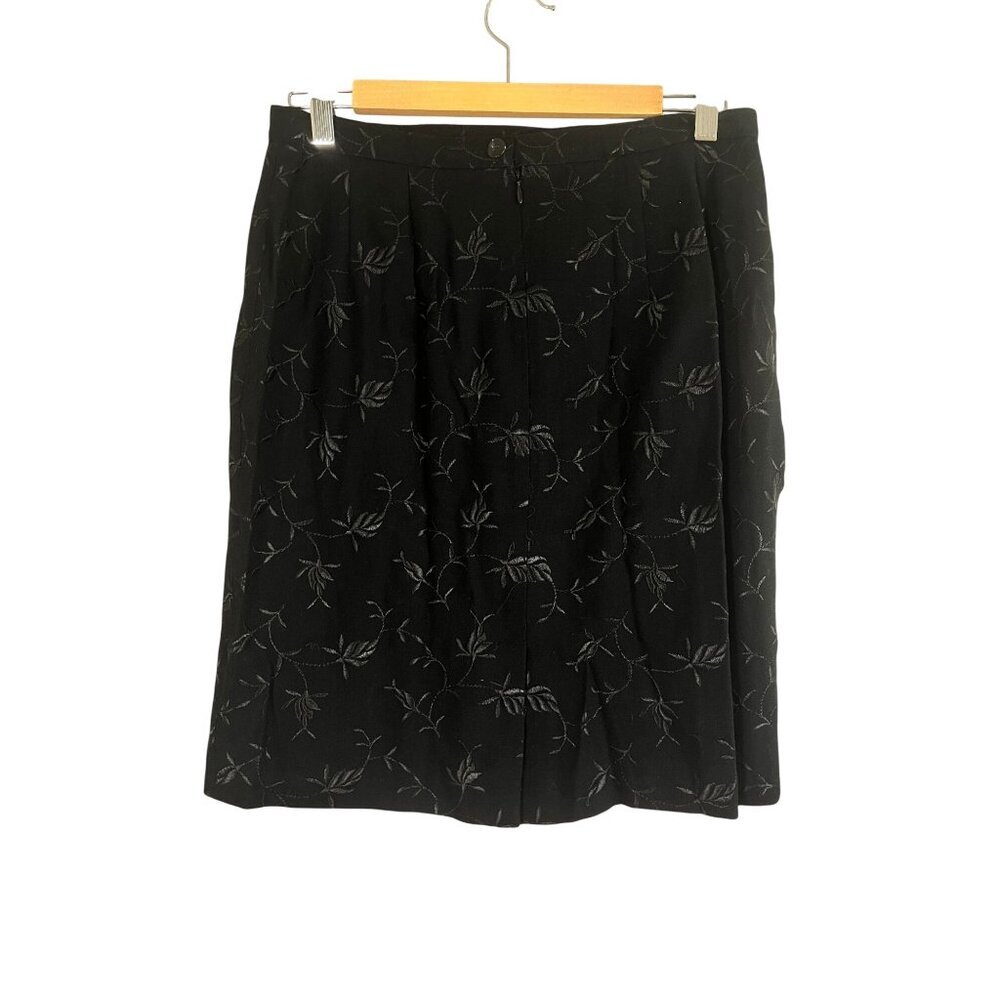 Retro Floral Wool Mini Skirt Black 12 Boho Indie Folk Preppy Neutral Chic 80s - Picture 1 of 9